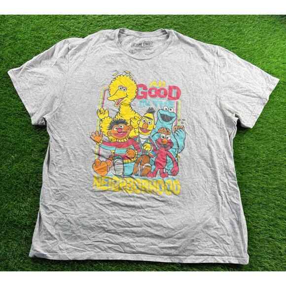Sesame Street Graphic Tee Sz 2XL Grey Big Bird Cookie Monster Elmo Bert Ernie - Picture 1 of 8